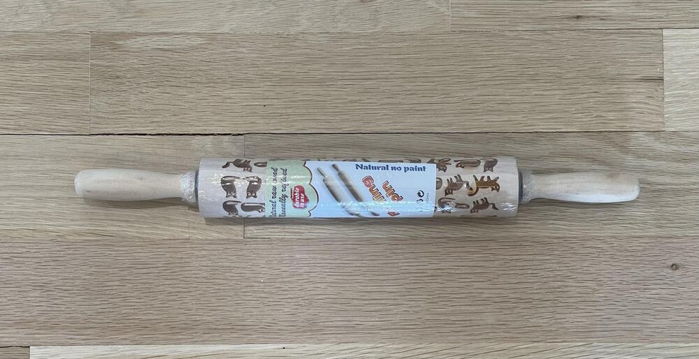 Wood Embossing Rolling Pin Beige Standard Animal Print With Handle Cats Kittens